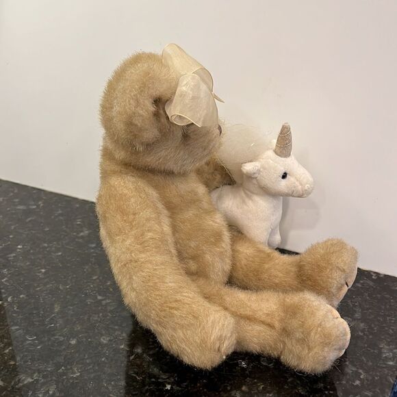 The Bearington Collection Bear Holding Unicorn Holiday Winter Snow 12" Toy - Picture 5 of 9